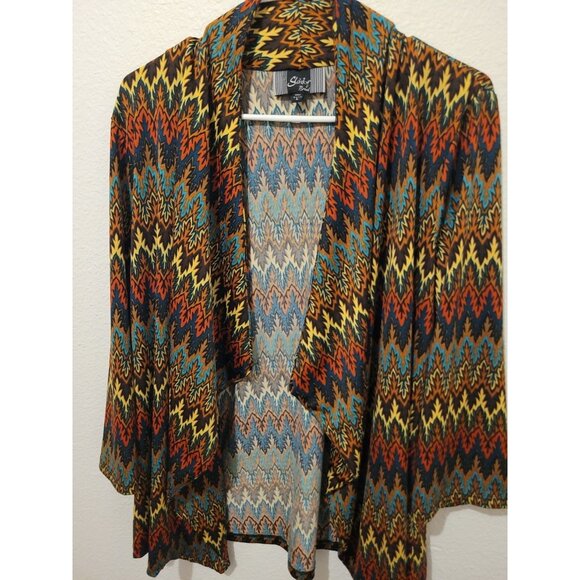 Slinky Brand Open Front Drape Abstarct Cardigan Multicolor Women's L USA - Picture 2 of 8